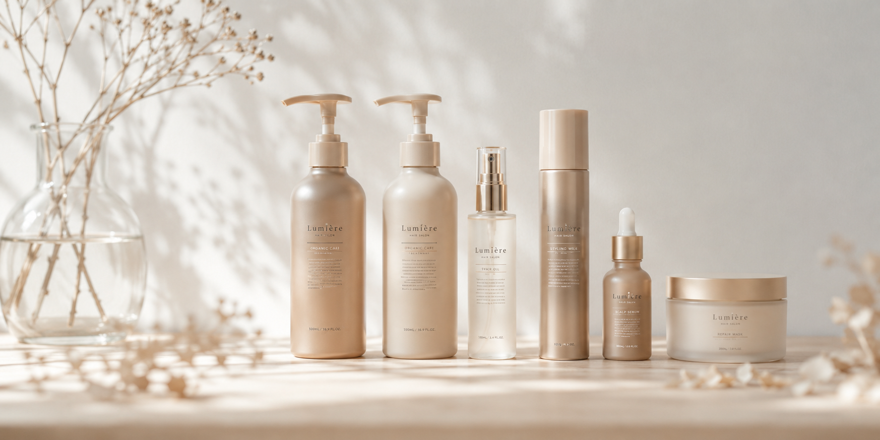ベージュトーンのヘアケア商品